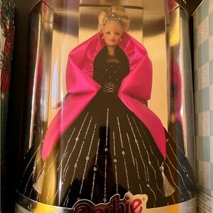 Vintage Barbie in Black Gown with Pink Cape and Silver Accents 1996 brand new